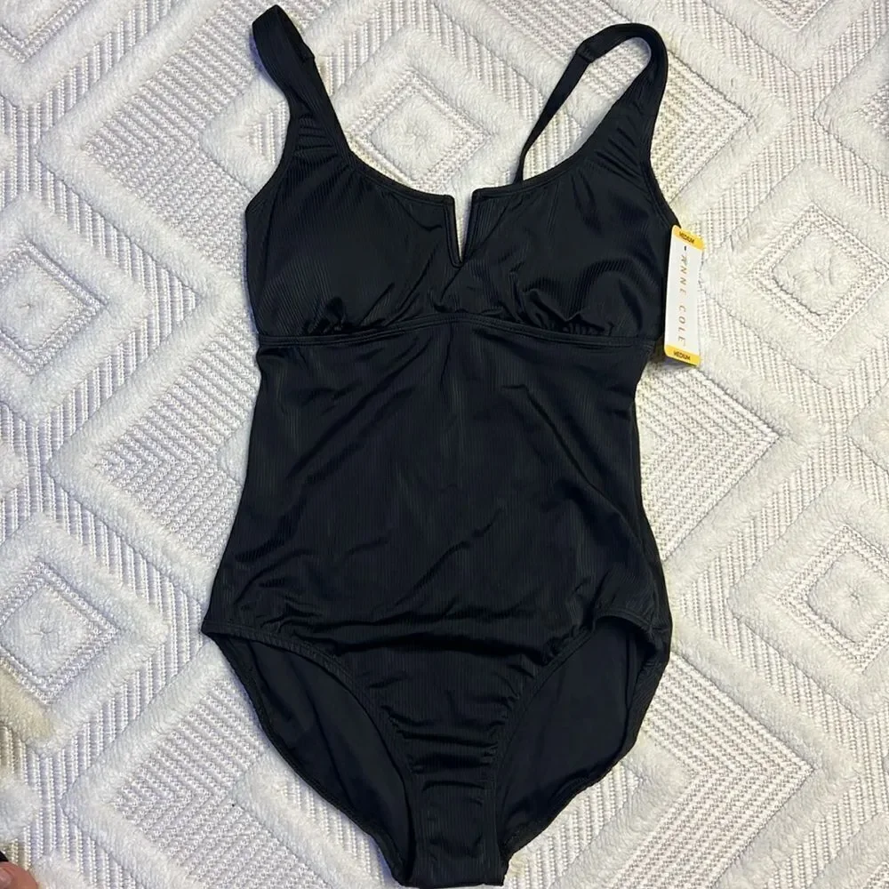 Anne Cole - Square Neck Ribbed Texture One Piece Swimsuit